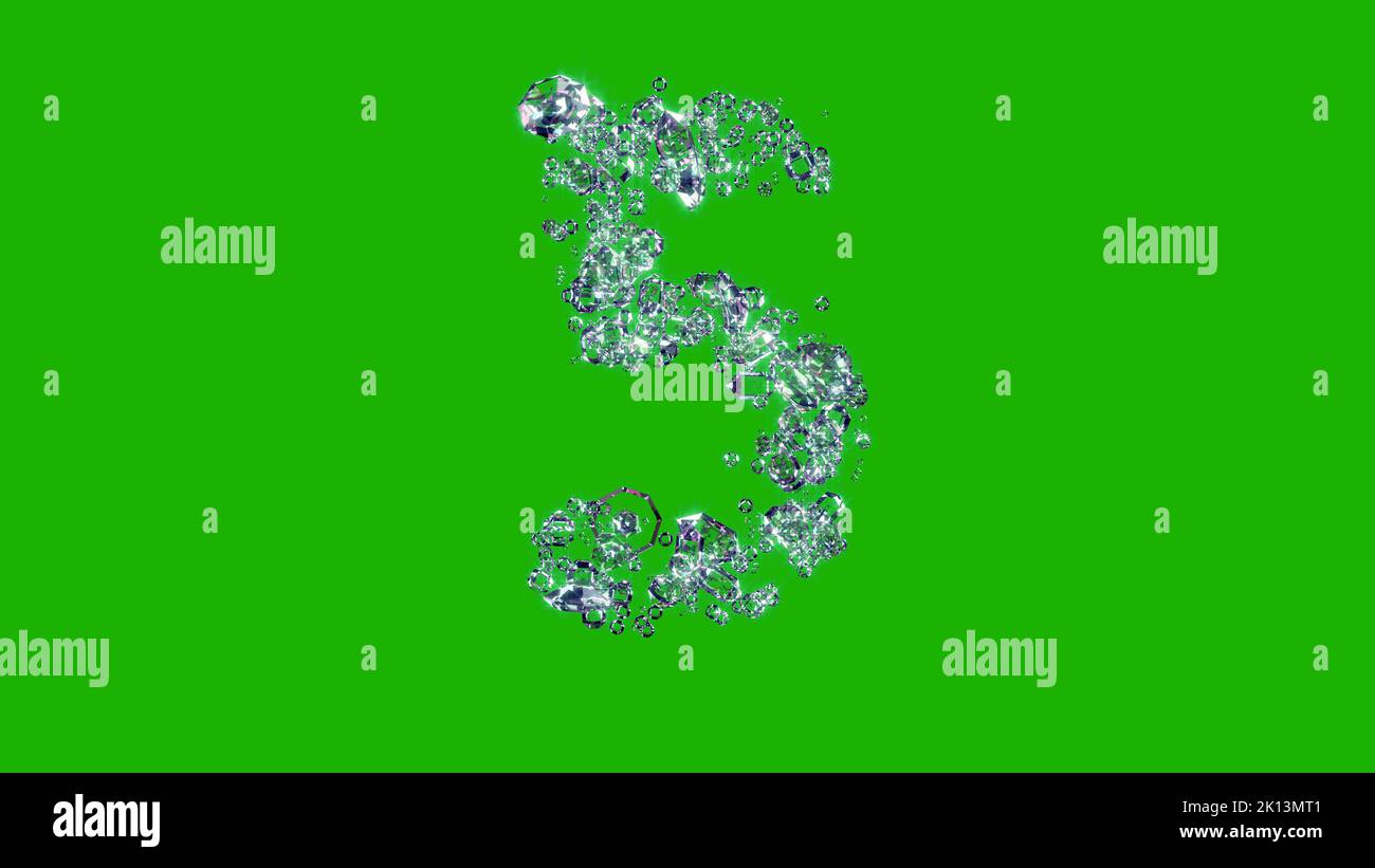 glowing clear brilliants alphabet - number 5 on chroma key screen, isolated - object 3D illustration Stock Photo