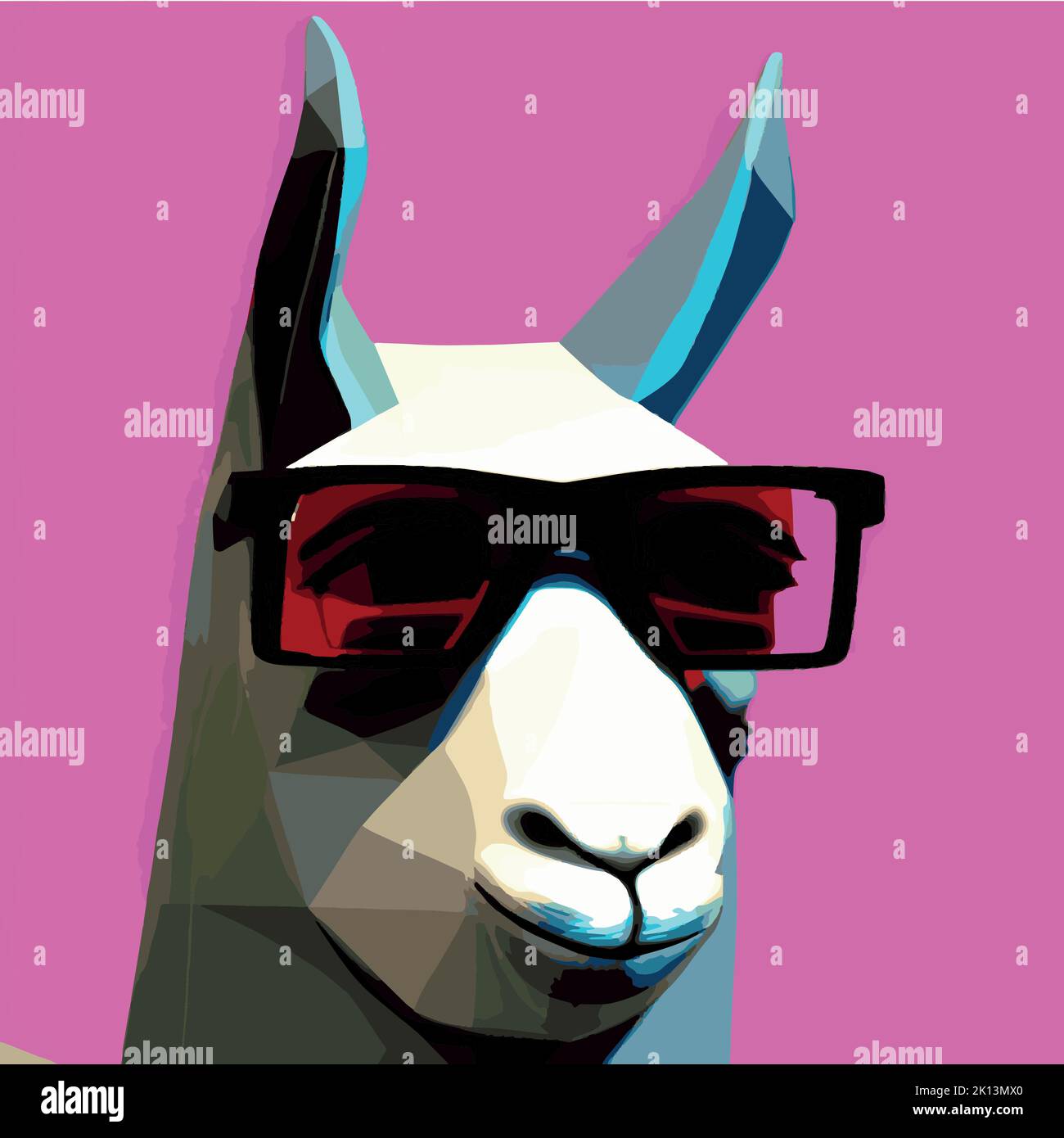 Cheerful llama with glasses pastel background pop geometric art