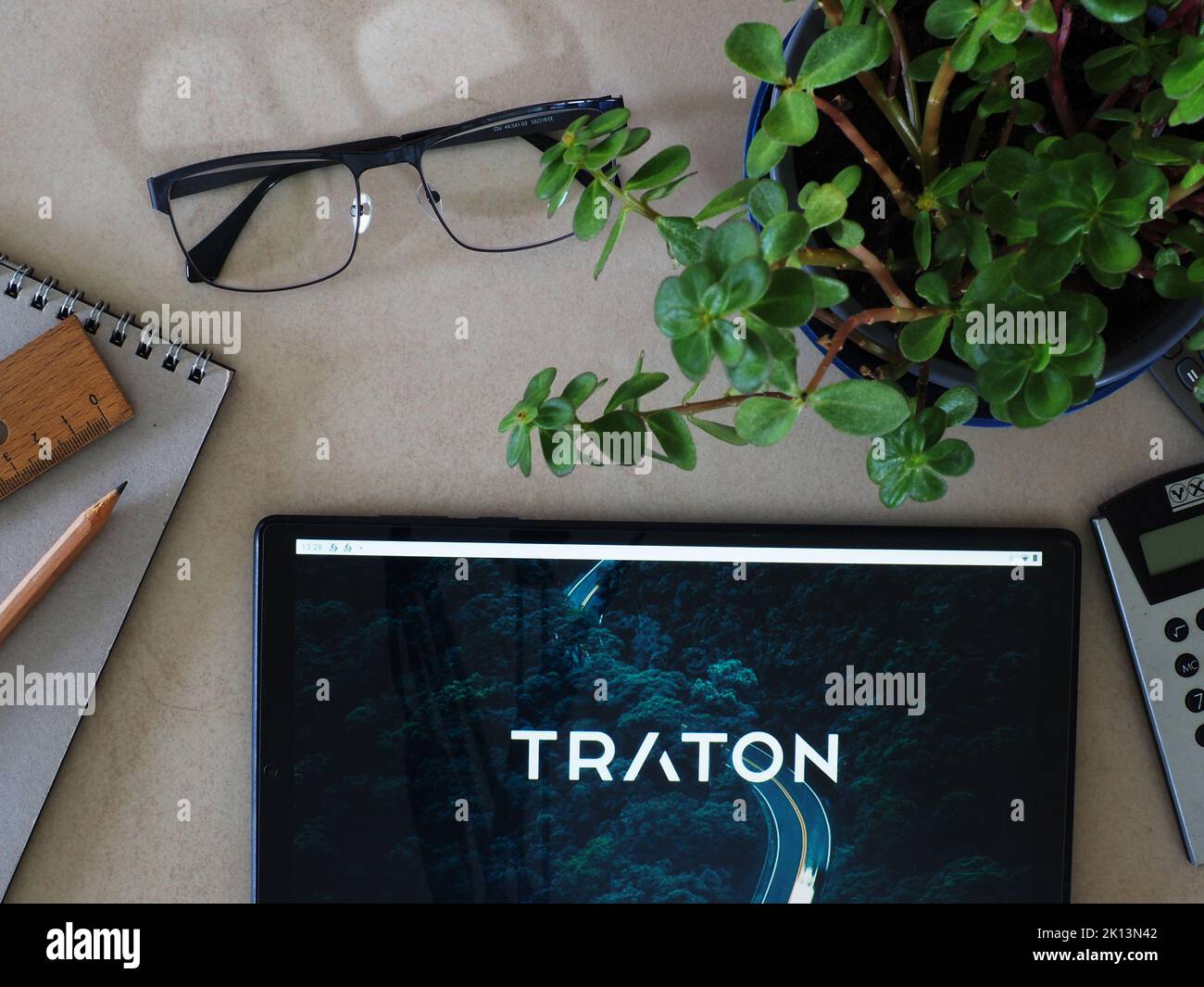 In this photo illustration, Traton Group logo seen displayed on a tablet Stock Photo