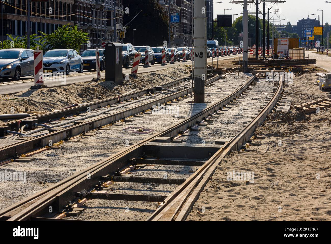 Tram tracks under construction, Rotterdam, Netherlands Stock Photo