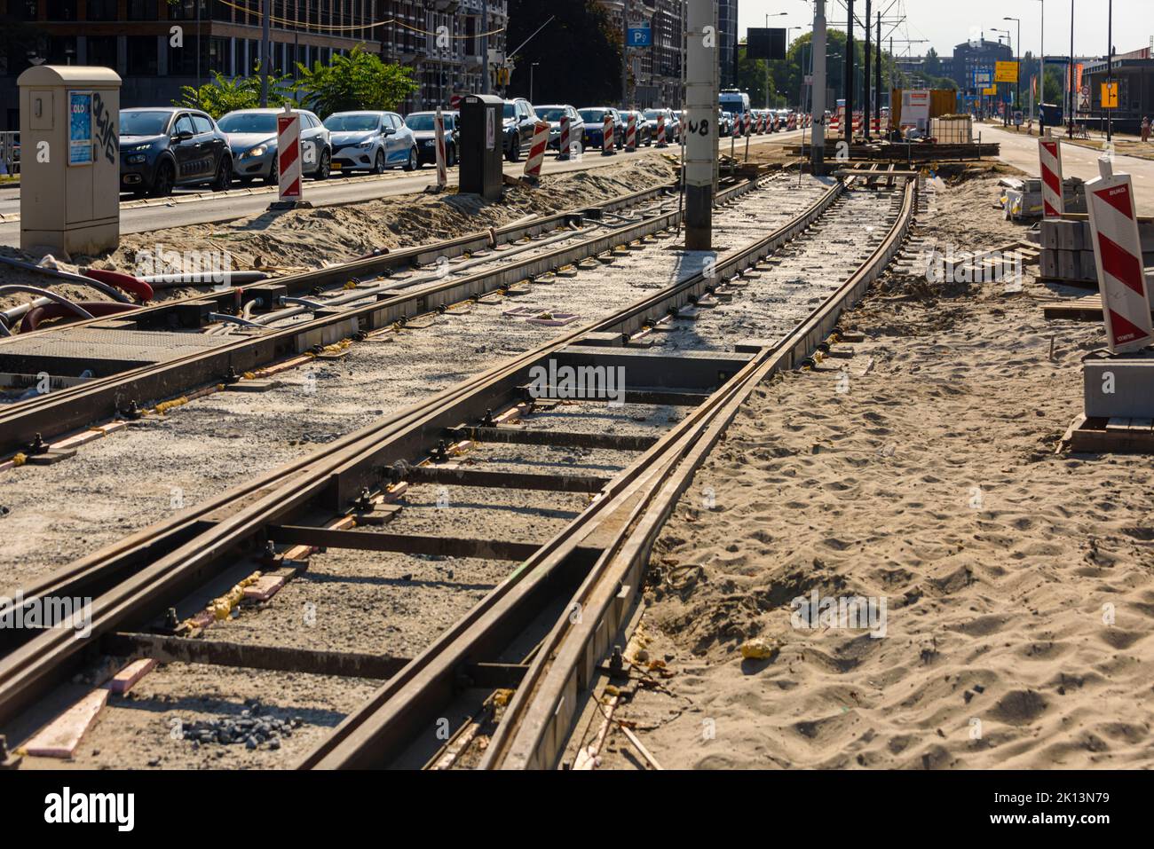 Tram tracks under construction, Rotterdam, Netherlands Stock Photo