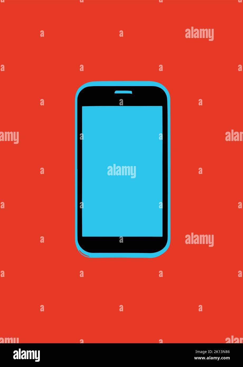 A vertical vector illustration of a mobile on the red background Stock ...