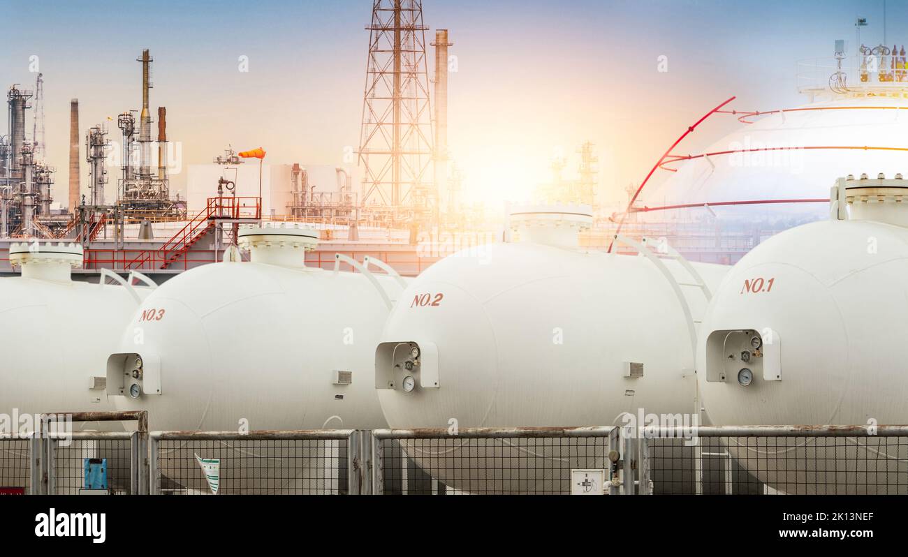 Industrial gas storage tank. LNG or liquefied natural gas storage tank. Energy price crisis. Gas tank in petroleum refinery. Energy crisis. Natural Stock Photo