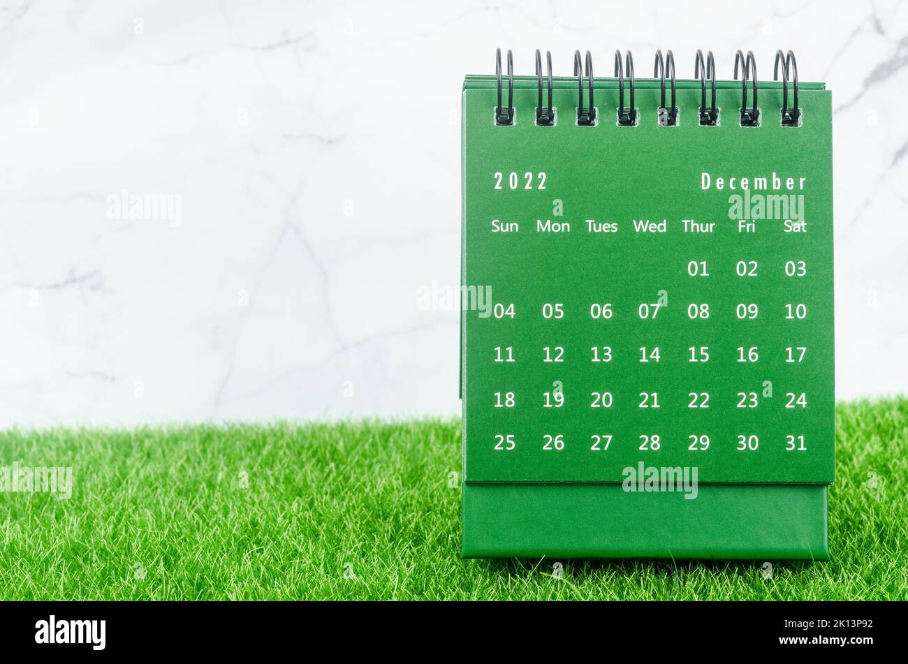 Green December 2022 Monthly desk calendar for 2022 year on grass. Stock Photo