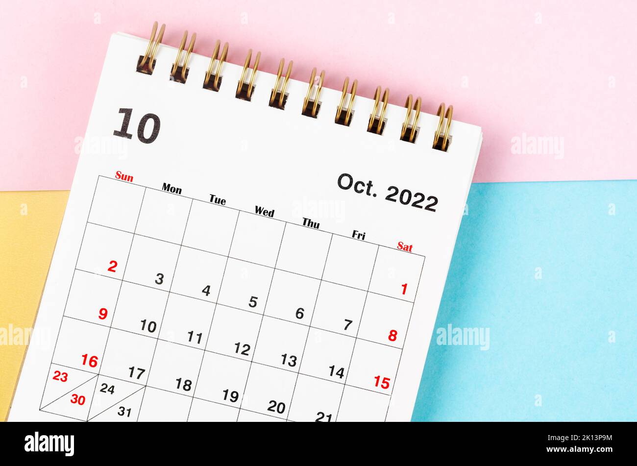 October 2022 Monthly desk calendar for 2022 year on beautiful background. Stock Photo