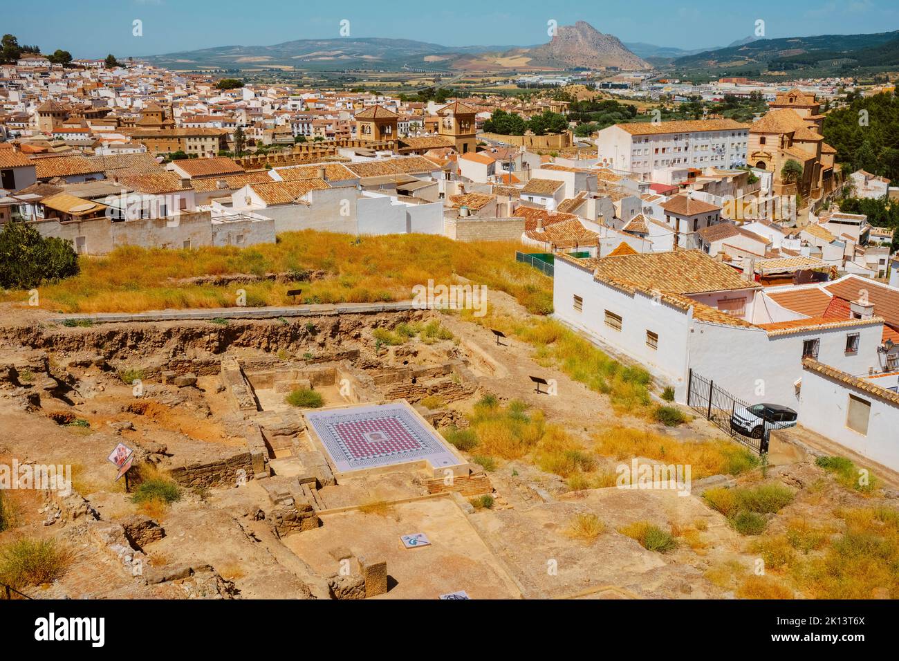 a view over the remains of the roman baths of Antequera, in the province of Malaga, Spain, in a sunny spring day Stock Photo