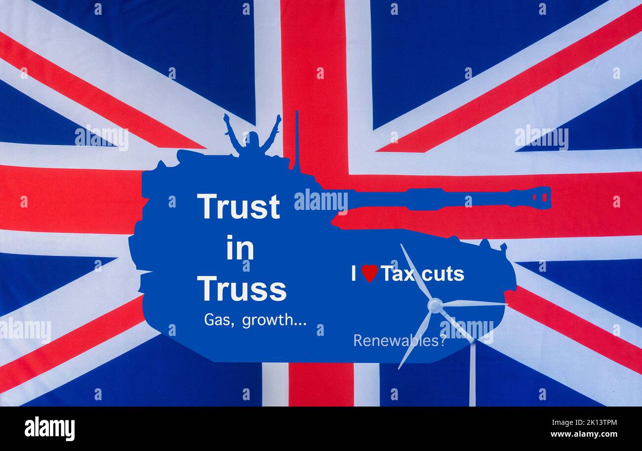 Liz Truss: tax cuts, renewable energy, gas, fossil fuels... tory, Conservative party concept Stock Photo