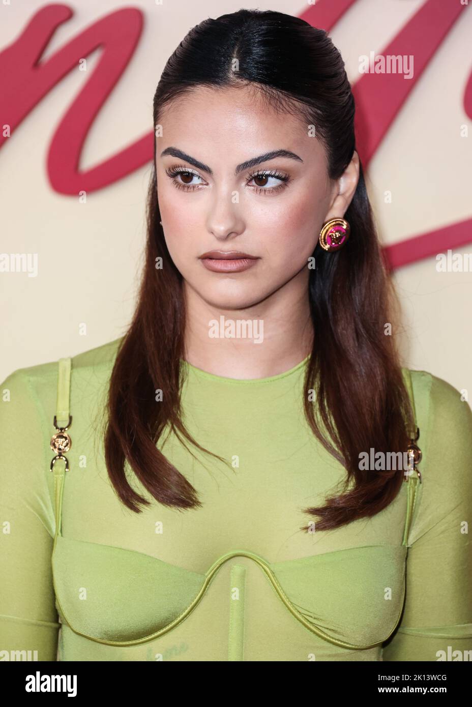 HOLLYWOOD, LOS ANGELES, CALIFORNIA, USA - SEPTEMBER 14: American actress Camila  Mendes wearing Versace arrives at the Los Angeles Special Screening Of  Netflix's 'Do Revenge' held at the Netflix Tudum Theater on