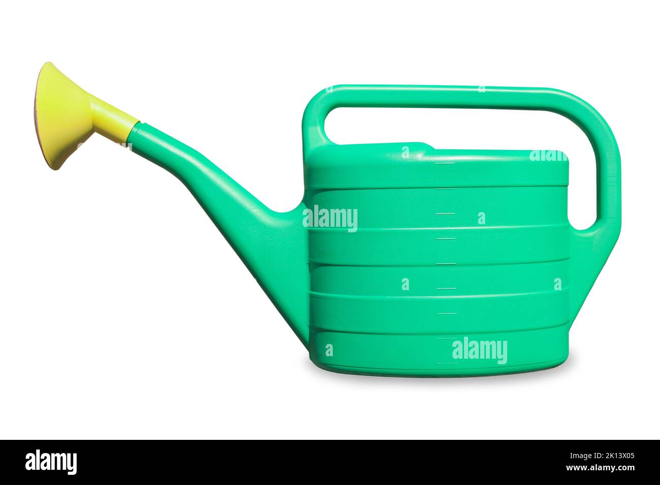 Green plastic garden watering can isolated on white Stock Photo