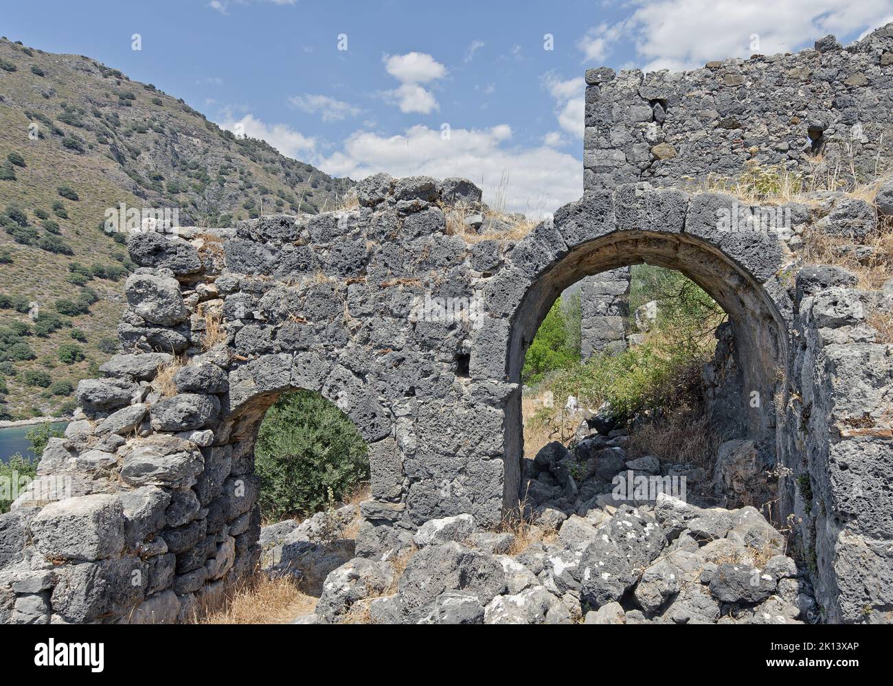 Ruins on St. Nicholas on Gemiler Island, Fethiye, Turkey Stock Photo