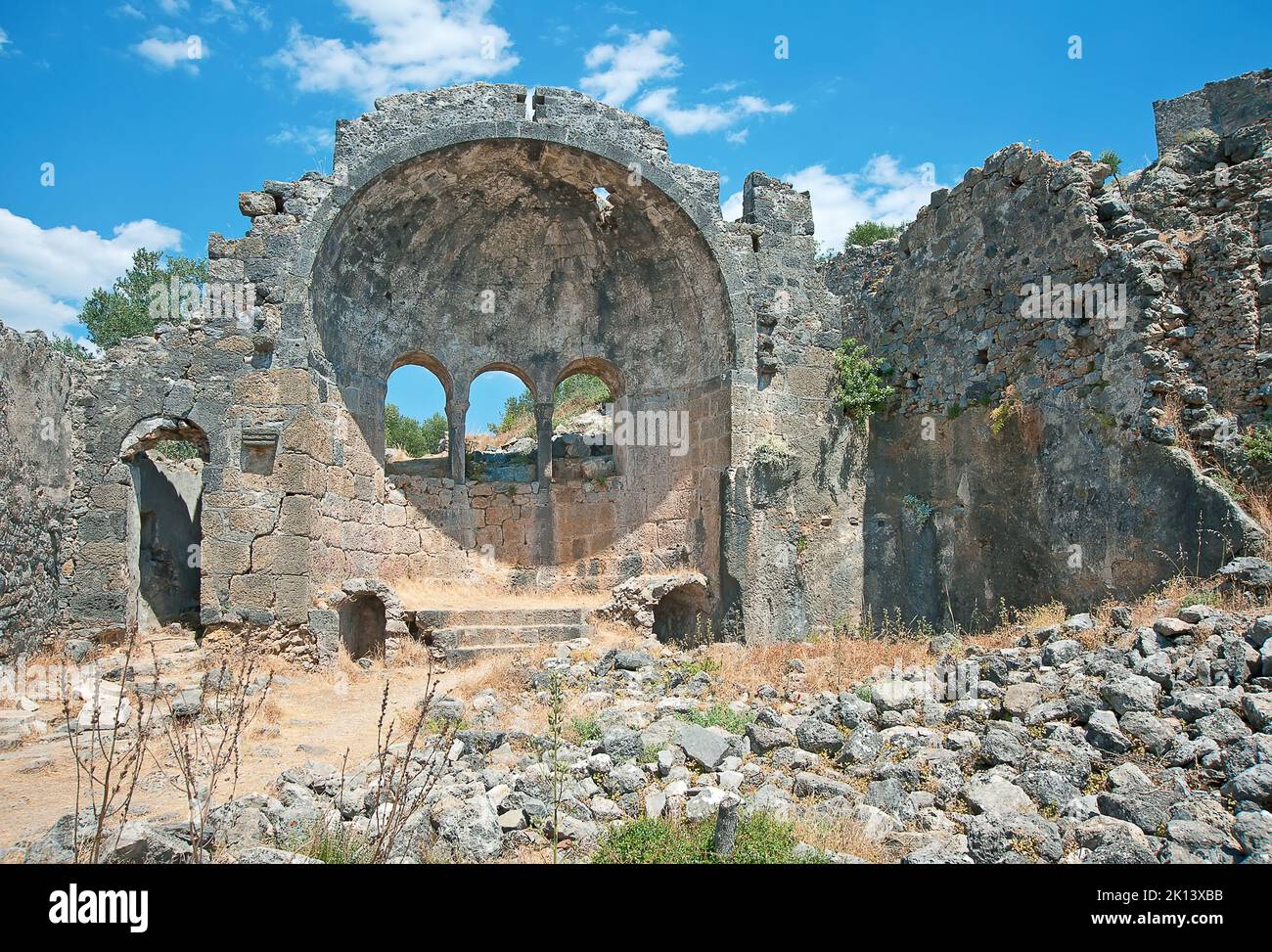 Ruins on St. Nicholas on Gemiler Island, Fethiye, Turkey Stock Photo