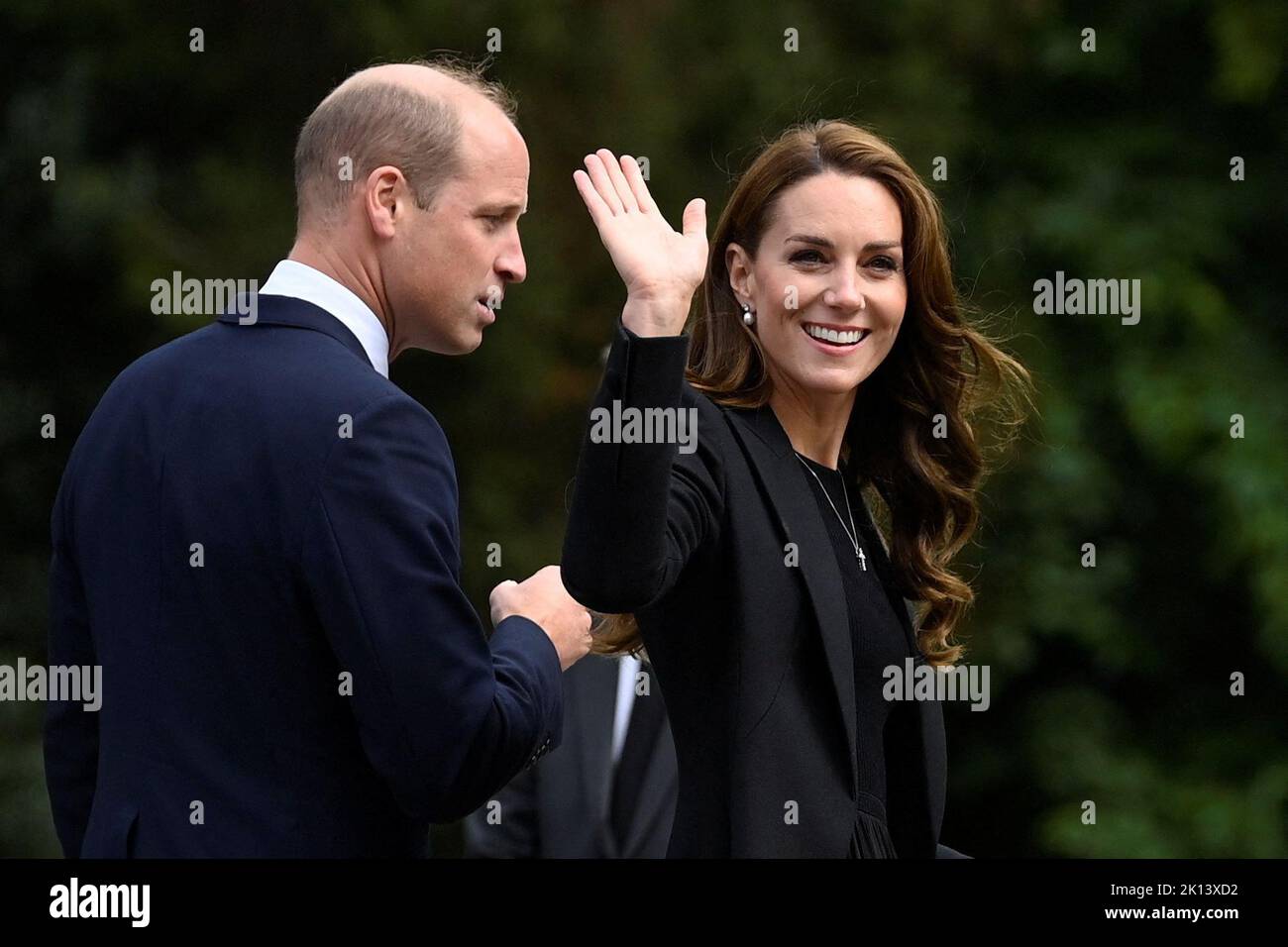 The Prince and Princess of Wales leave after they viewed floral tributes left by members of the public at the gates of Sandringham House in Norfolk, following the death of Queen Elizabeth II. Picture date: Thursday September 15, 2022. Stock Photo