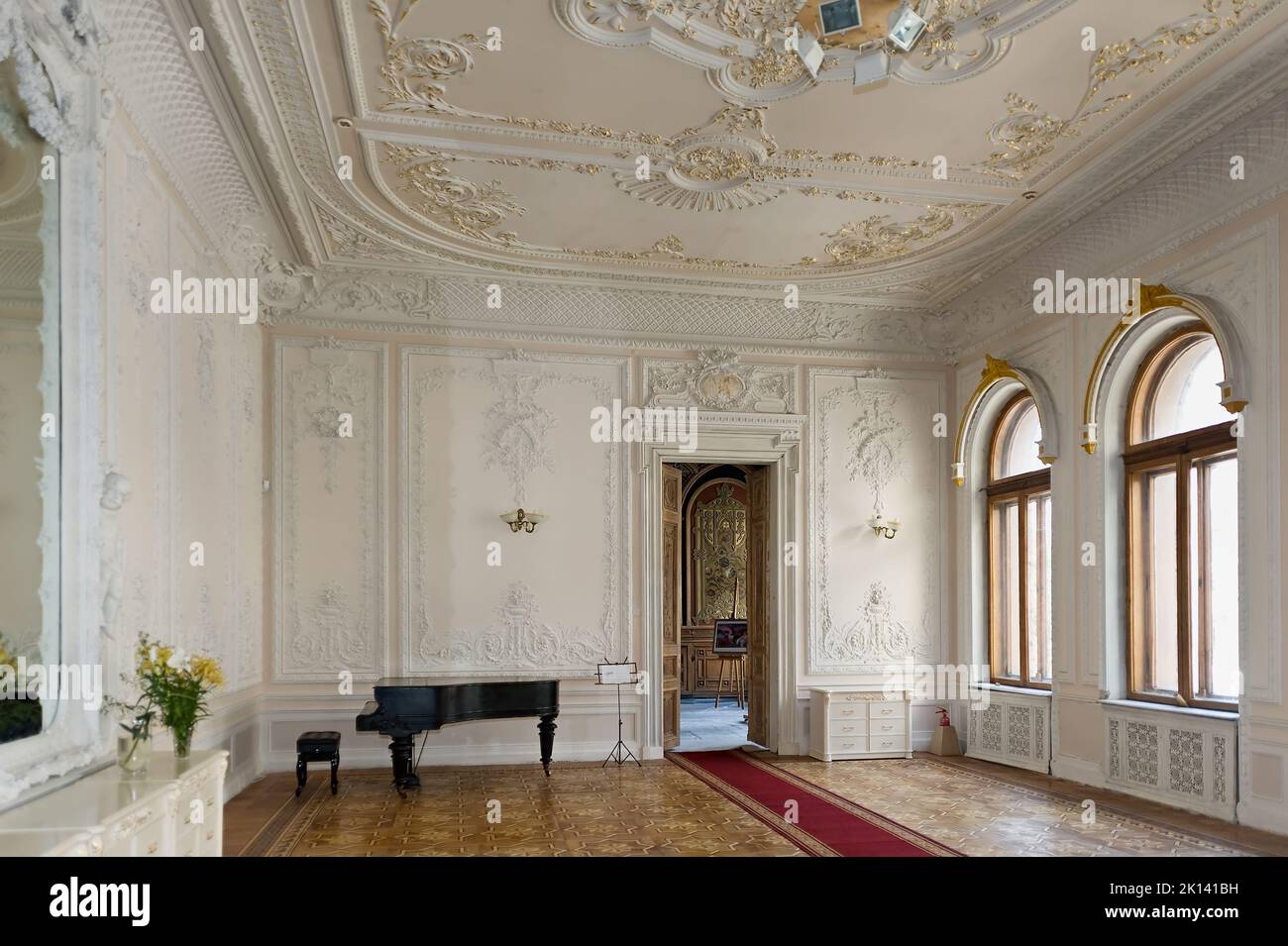 Interior of the Baroque White Hall of the Chocolate House in Kyiv