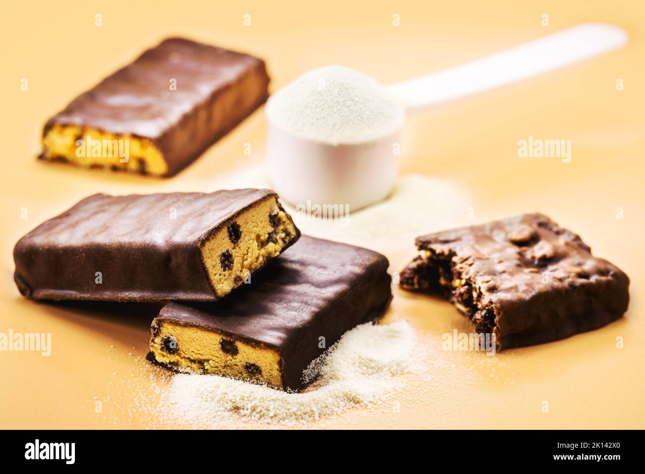 protein bar with sugar-free chocolate and spoonful of casey, whey or ...