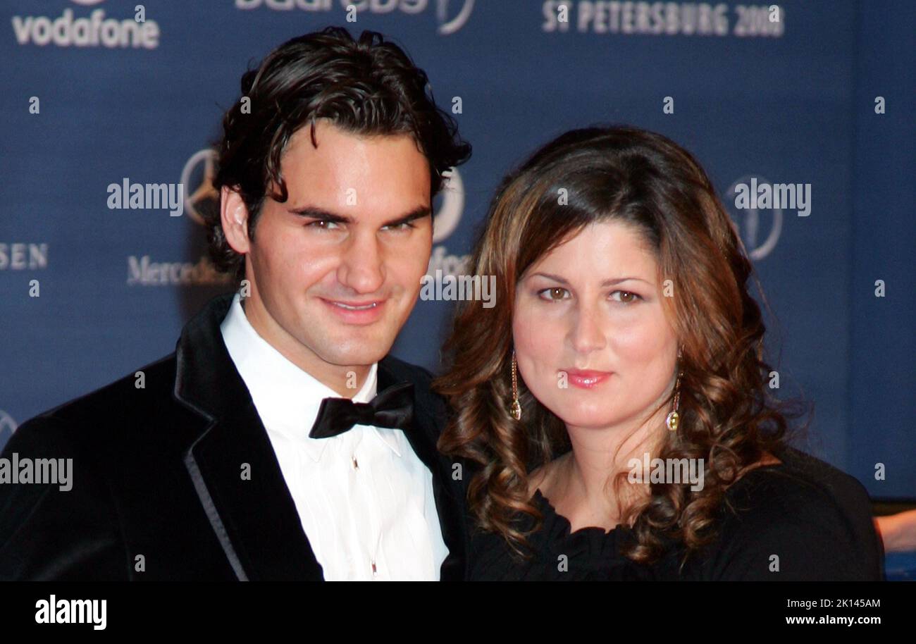 St. Petersburg, Russia. 18th Feb, 2008. Roger Federer and Mirka Vavrinec at the 'Laureus World Sports Awards 2008'. Federer is ending his career. The Laver Cup in London next week will be his last appearance on the ATP Tour, the 41-year-old announced on Thursday. Credit: Gero Breloer/dpa/Alamy Live News Stock Photo