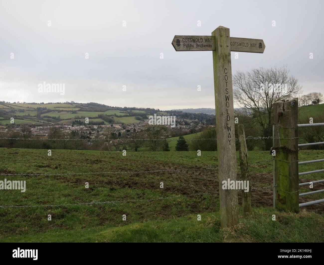 Cotswold Way long distance footpath National Trail. The Cotswolds AONB. South west England. UK