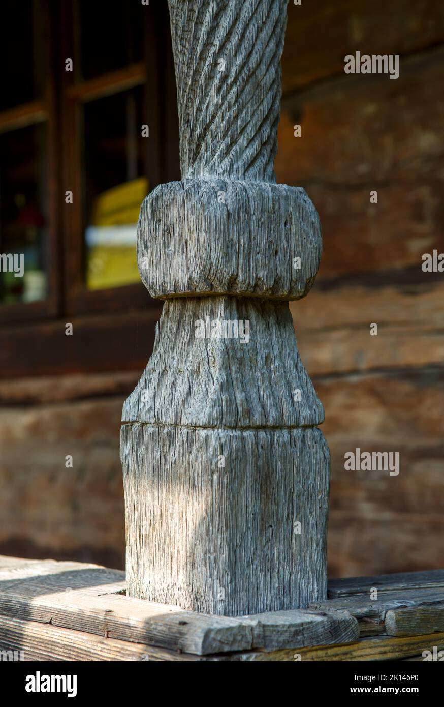 Old traditional carved wooden pillar Stock Photo - Alamy