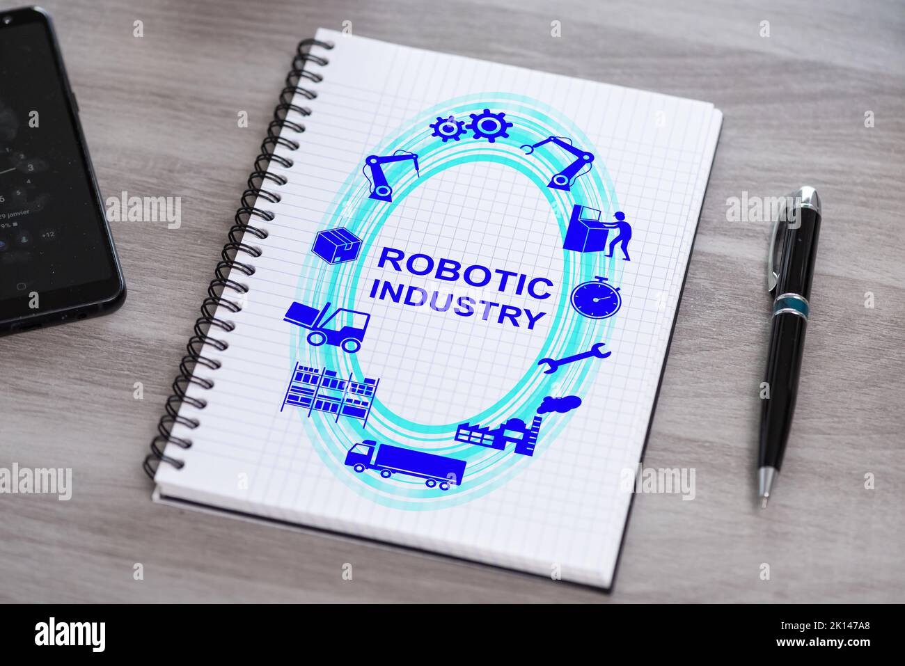 Robotic industry concept drawn on a notepad Stock Photo