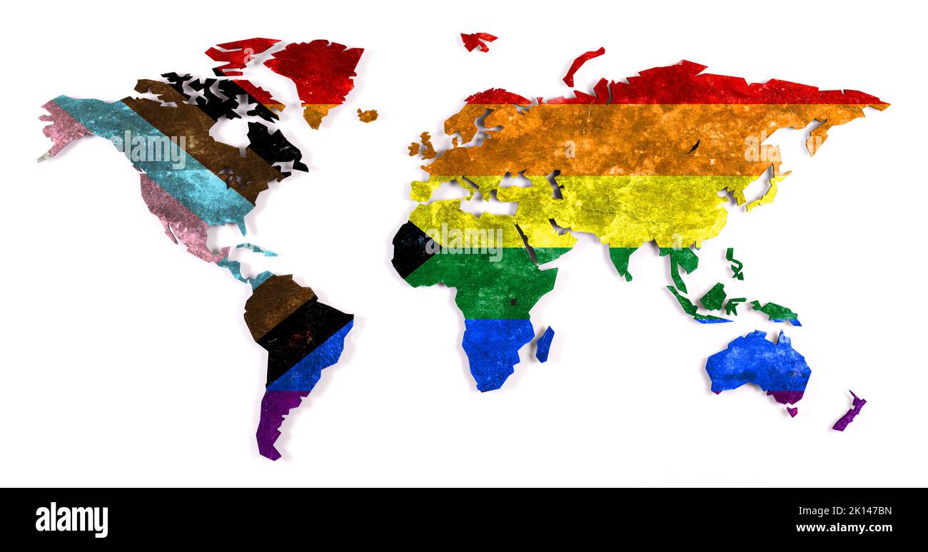 Progress LGBTQ Rainbow world map, the most widely known worldwide is
