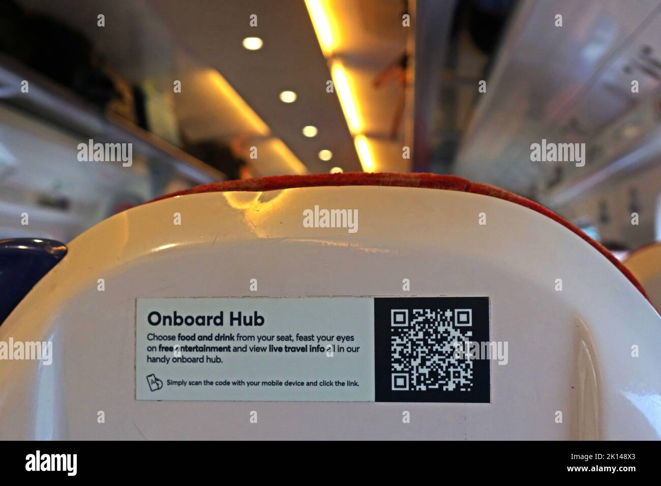Avanti West Coast trains (WCML) Onboard Hub for ordering food, drink and refreshments, from your train seat from cafe buffet via QR code Stock Photo