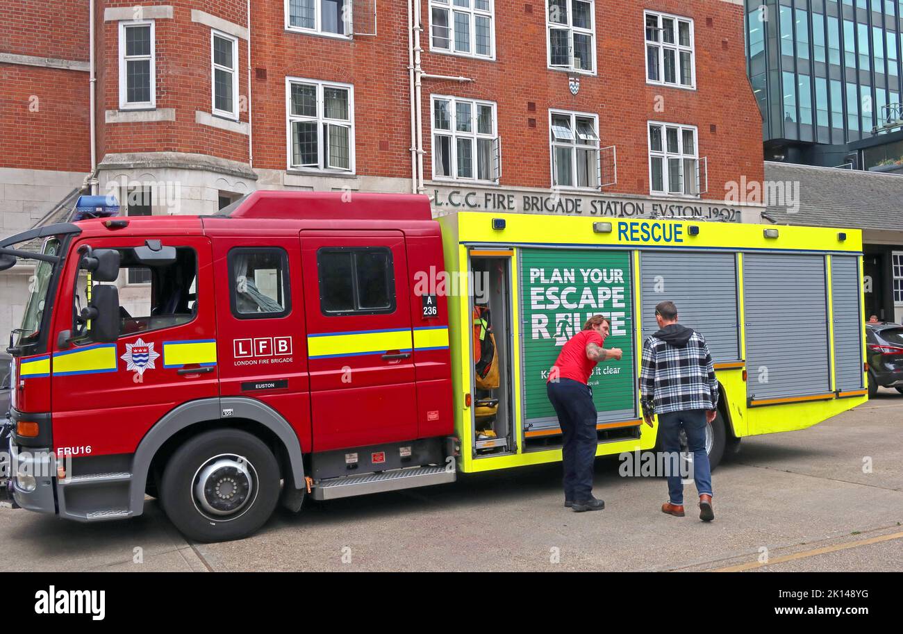 LFB London Fire Brigade engine appliance at Euston fire station, built in 1902 - WX69ZFP Stock Photo