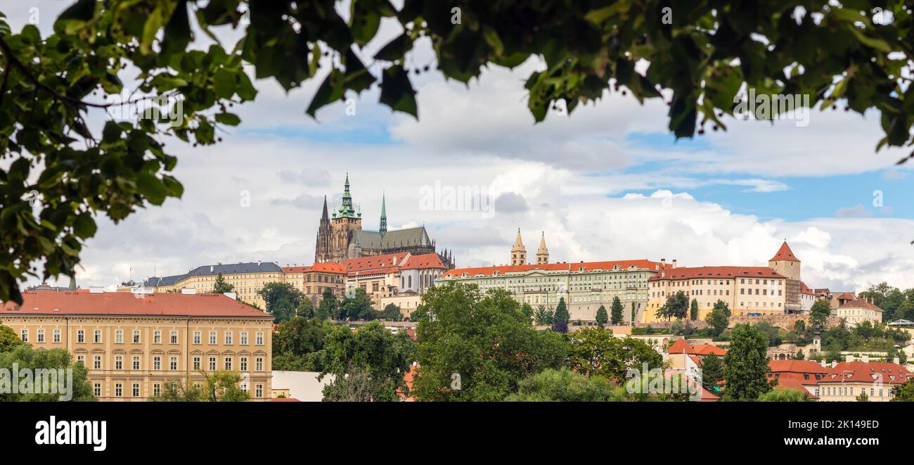 Hradcany - the Prague castle, view framed by tree foliage, Czech republic Stock Photo