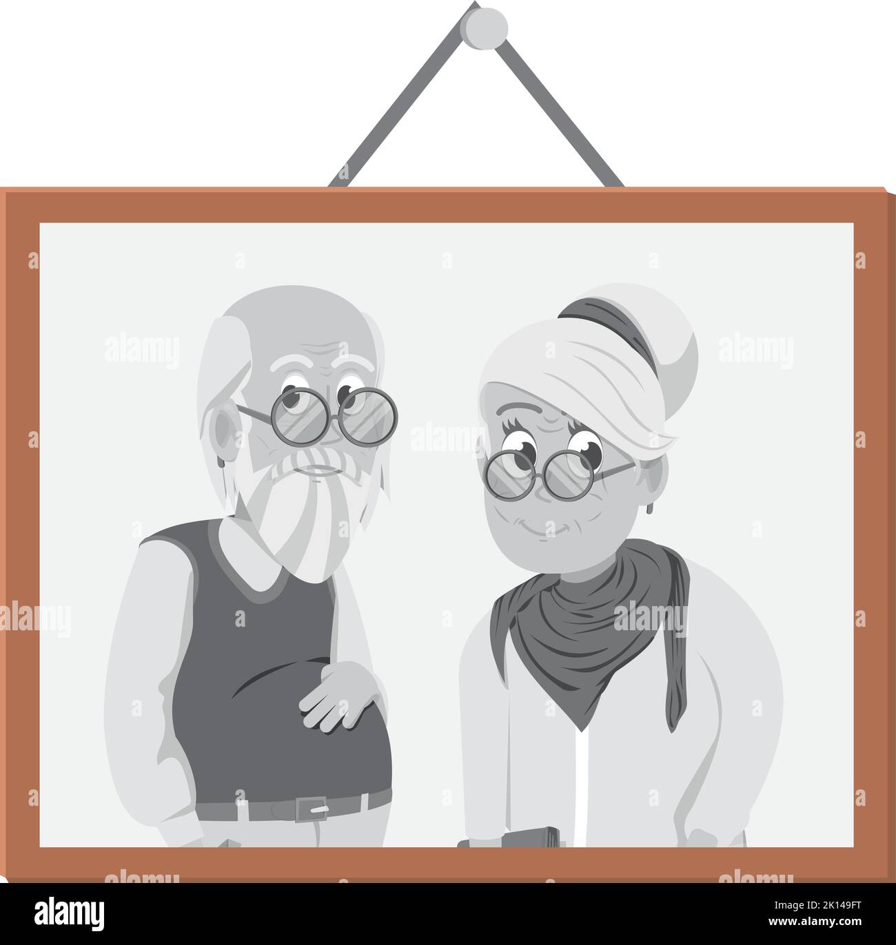 Photo picture of elderly couple. Grandparents portrait in frame Stock