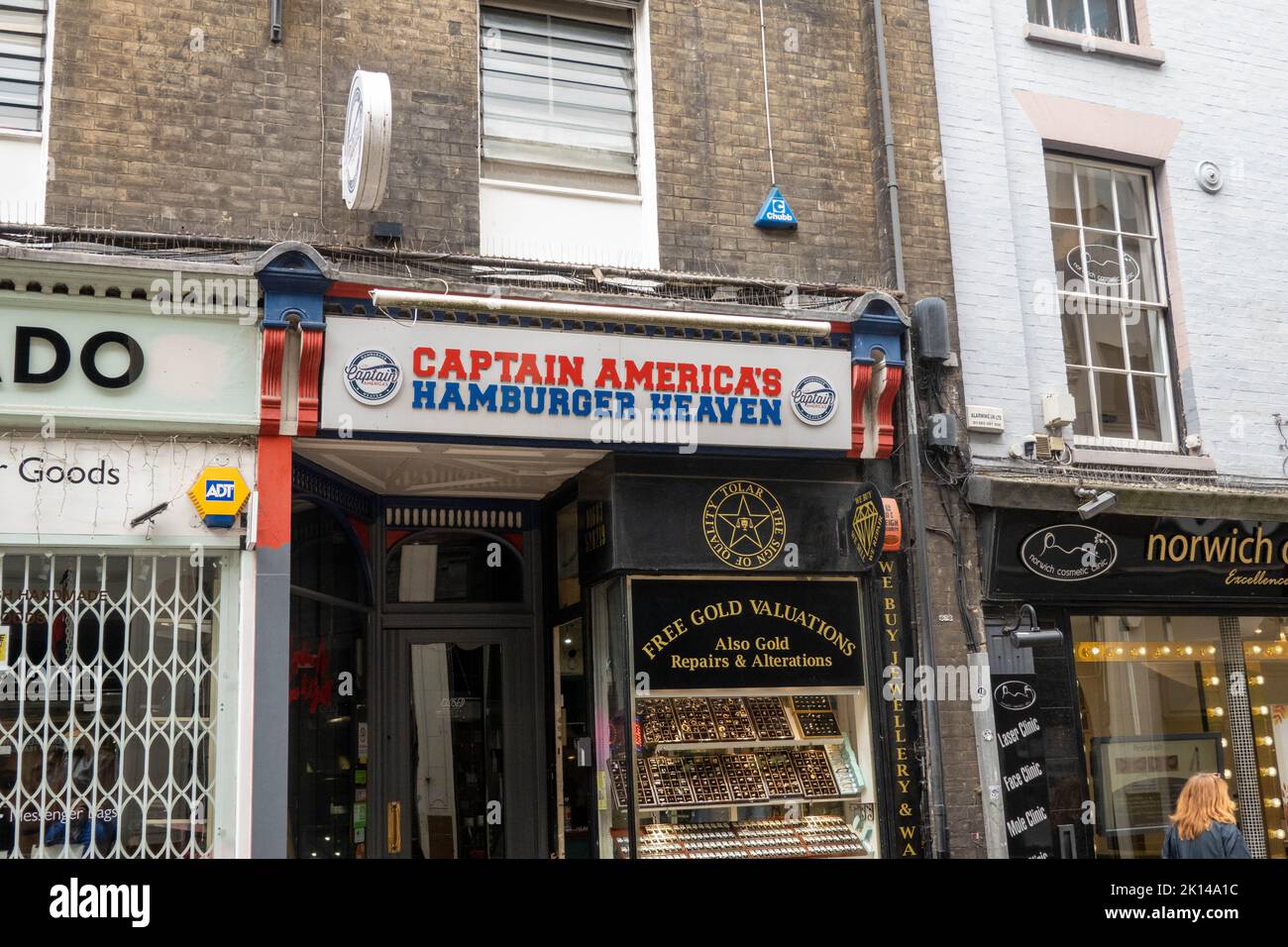A view of the famous Captain Americas logo above the restaurant in Exchange Street Norwich Norfolk Uk Stock Photo