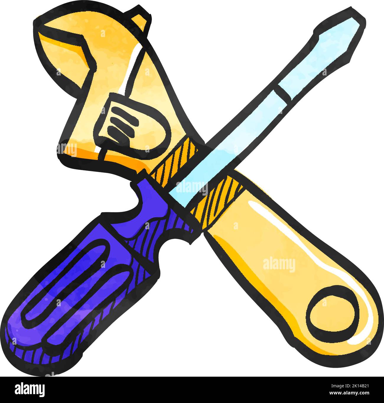 Mechanic tools icon in watercolor style. Stock Vector