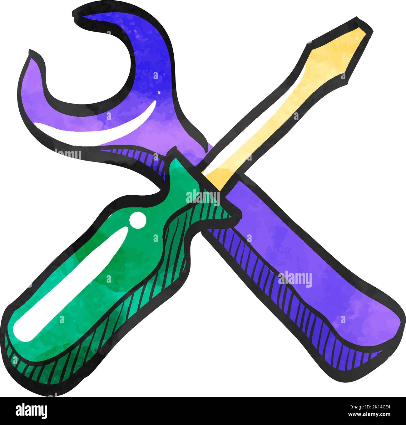 Bicycle tools icon in watercolor style. Stock Vector