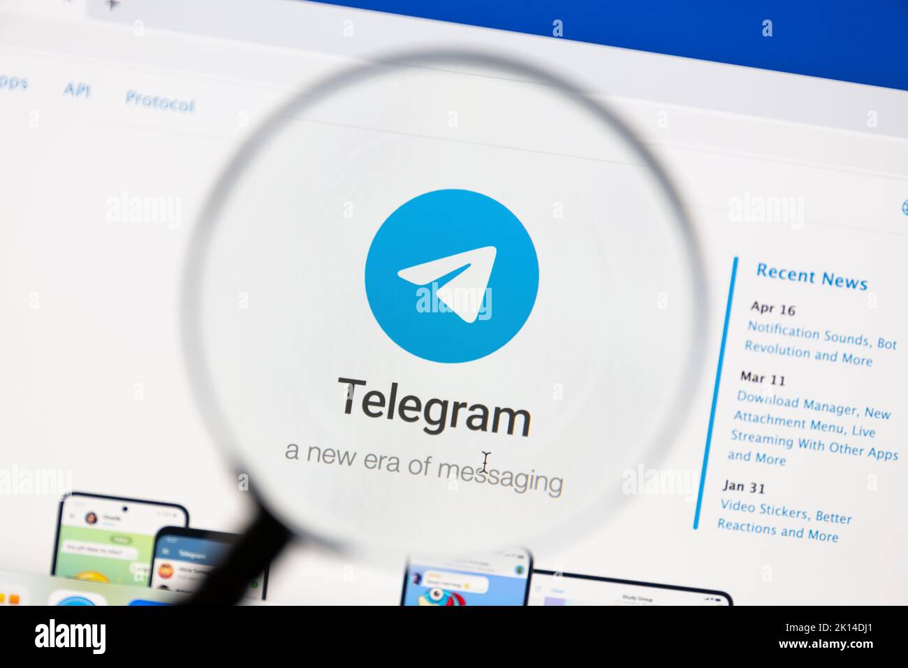 Ostersund, Sweden - June 15, 2022: Telegram website. Telegram is a cloud based instant messaging and voice over IP service. Stock Photo