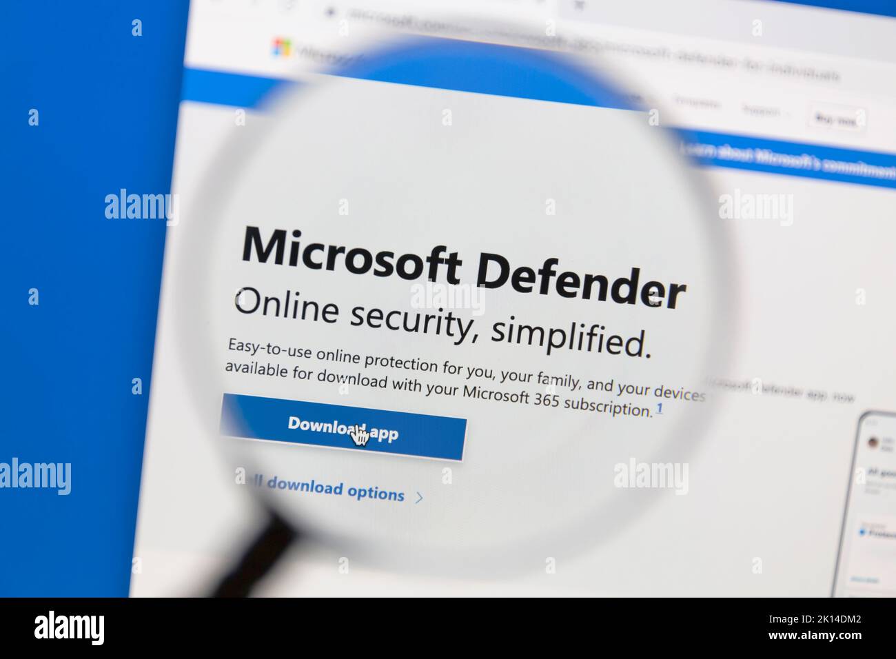 Ostersund, Sweden - June 20, 2022: Microsoft Defender website. Microsoft Defender is an anti-malware component of Microsoft Windows. Stock Photo