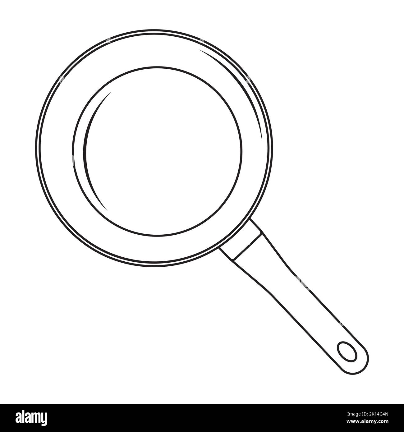 Black insulated frying pan with handle, black contour in doodle style, vector illustration Stock Vector