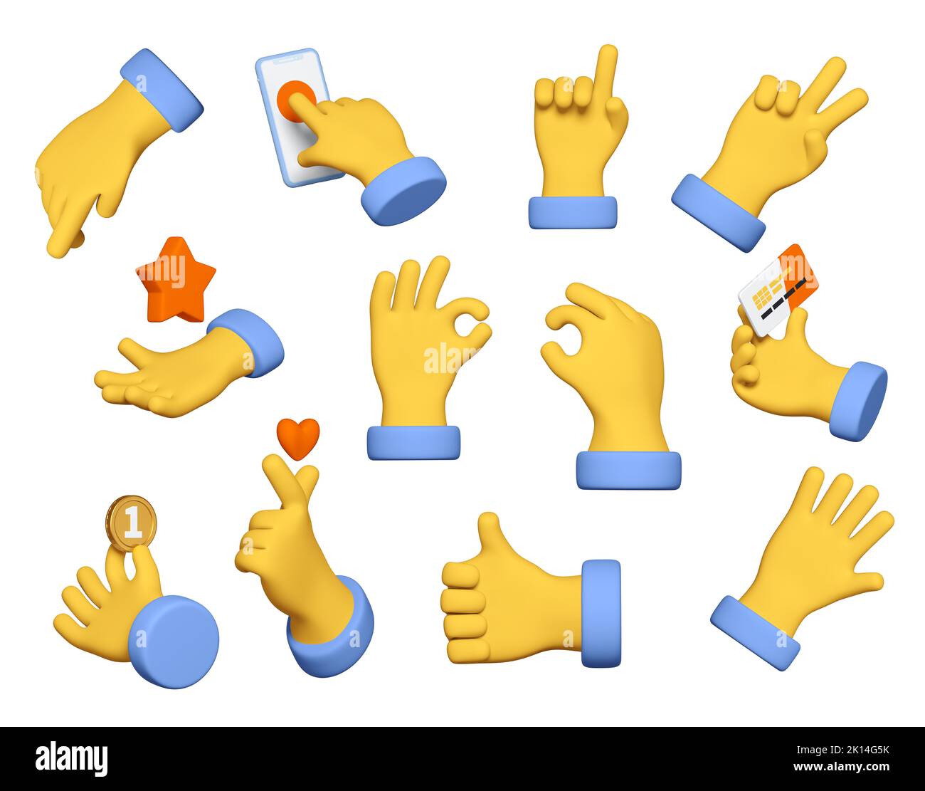 Sign language - modern realistic colorful 3d icon set Stock Photo