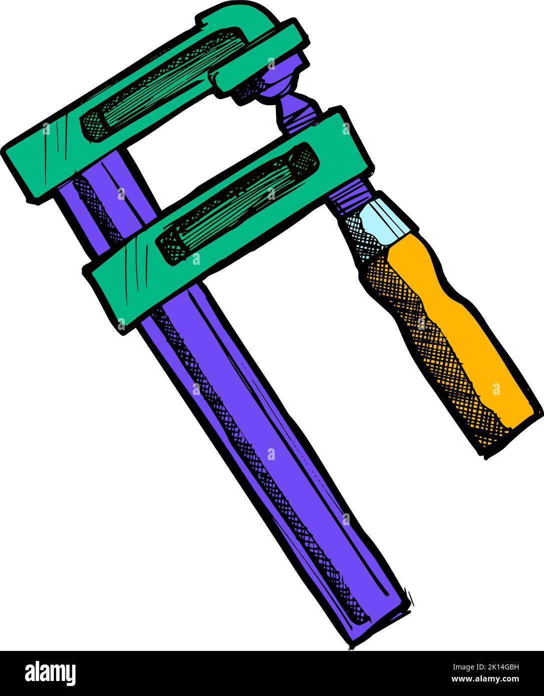 Color woodworking clamp hand drawn illustration Stock Vector Image