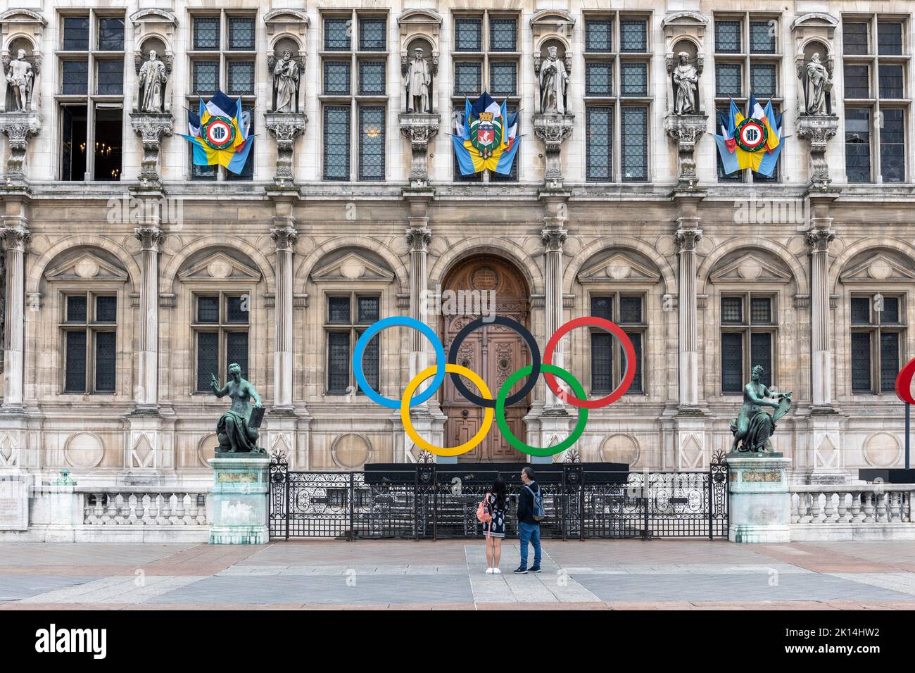 Olympic Rings for the Paris 2024 Olympics at the Hotel De Ville in