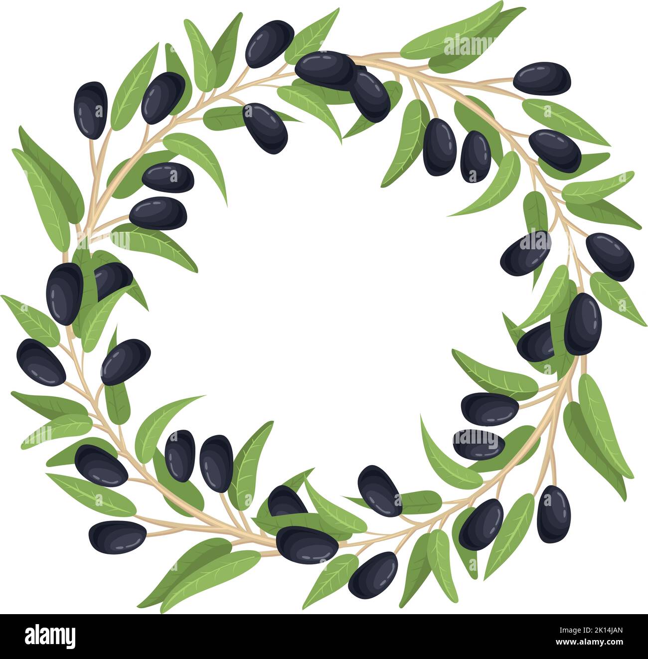 Olive branch wreath. Cartoon green branch round frame isolated on white ...