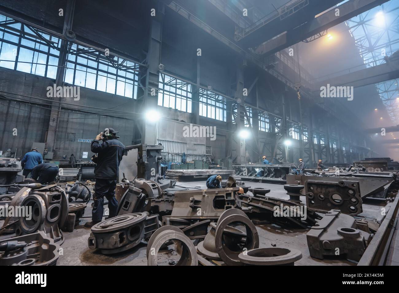 Metallurgical plant. Industrial steel production. Interior of metallurgical workshop. Stock Photo