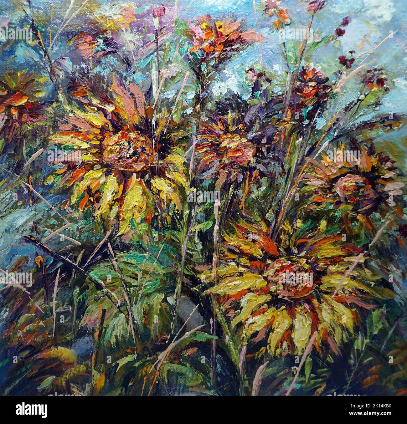 beautiful sunflower field oil painting , academy of art Stock Photo - Alamy
