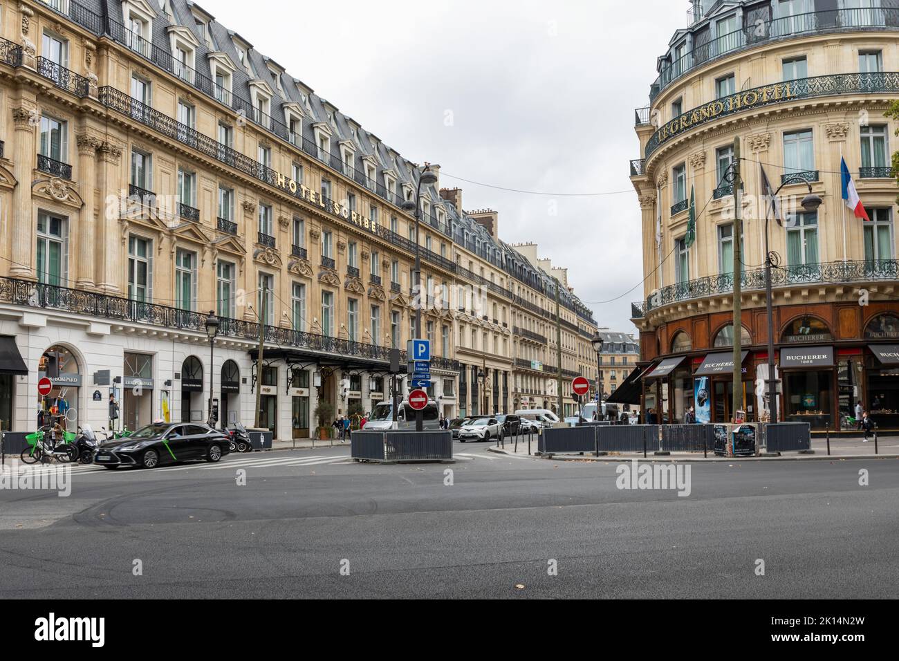 Sofitel Le Scribe Paris Opera a 5 star luxury hotel and Bucherer store,  9th arrondissement, Paris, France Stock Photo