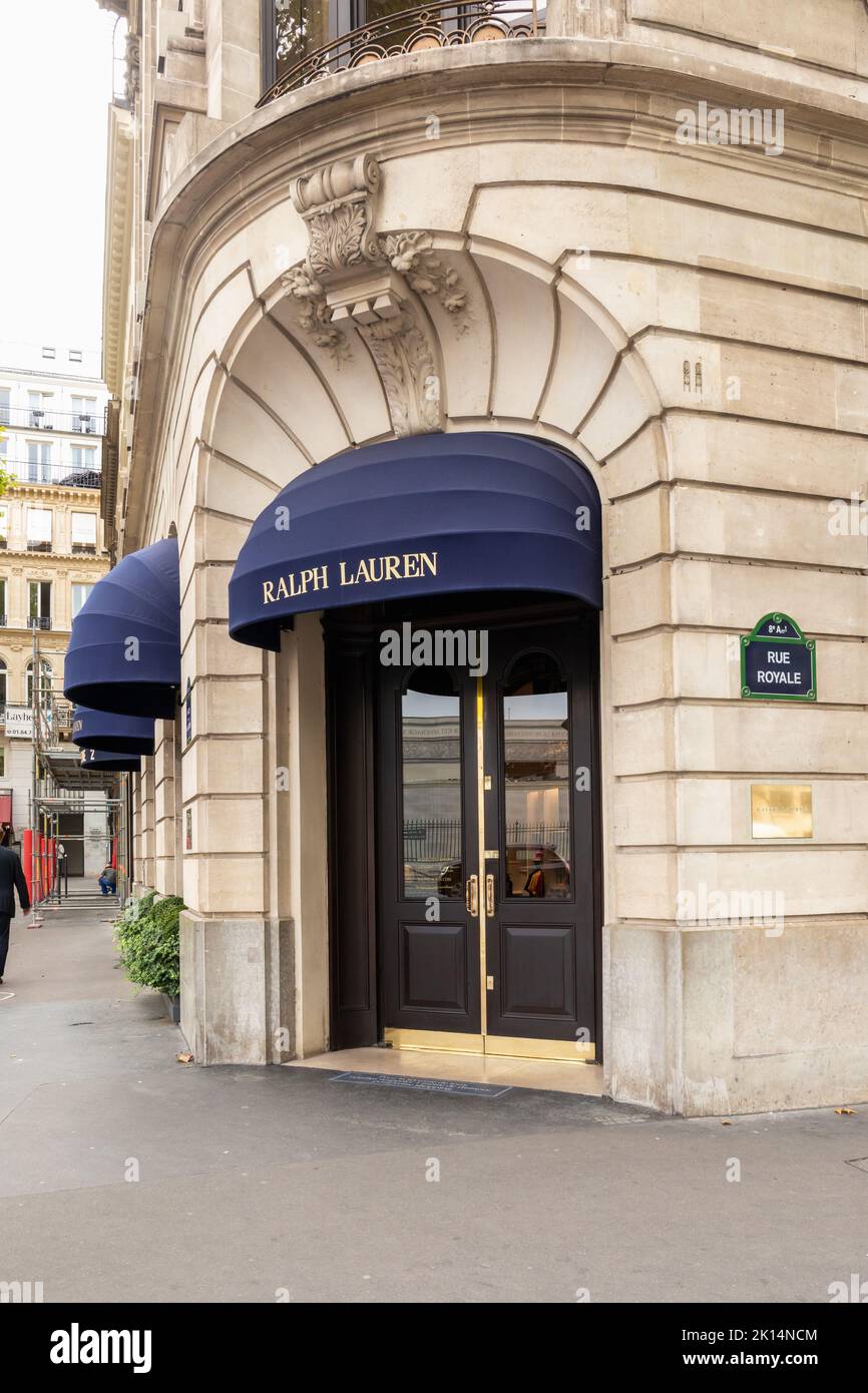 Ralph Lauren store on the corner of Rue Royale, Paris, France. Luxury fashion shopping. Stock Photo