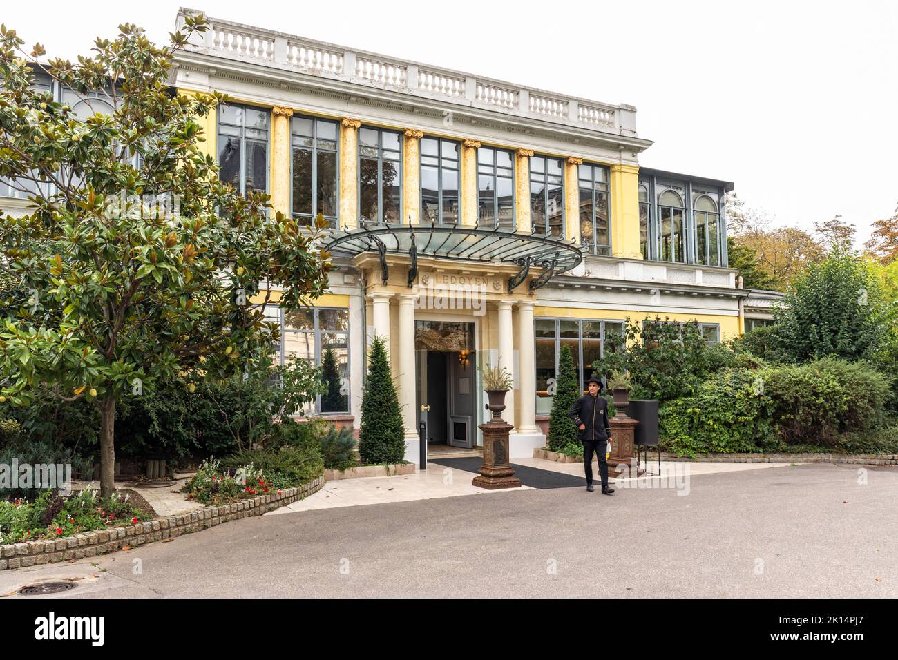 Pavillon Ledoyen a 3 Michelin star restaurant in the  Champs - Élysées gardens, Paris, France. Stock Photo