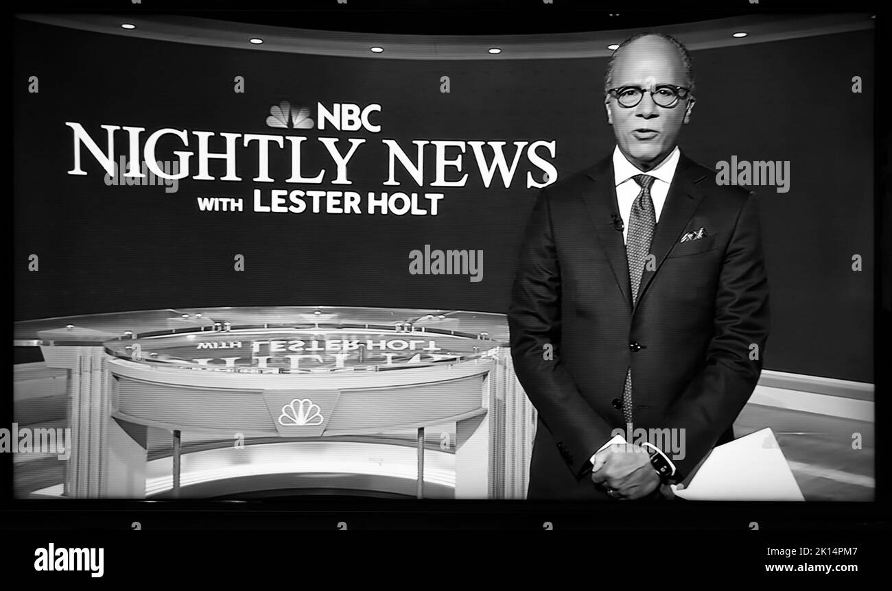 A television screenshot of news anchor Lester Holt anchorman for the NBC Nightly News. Stock Photo