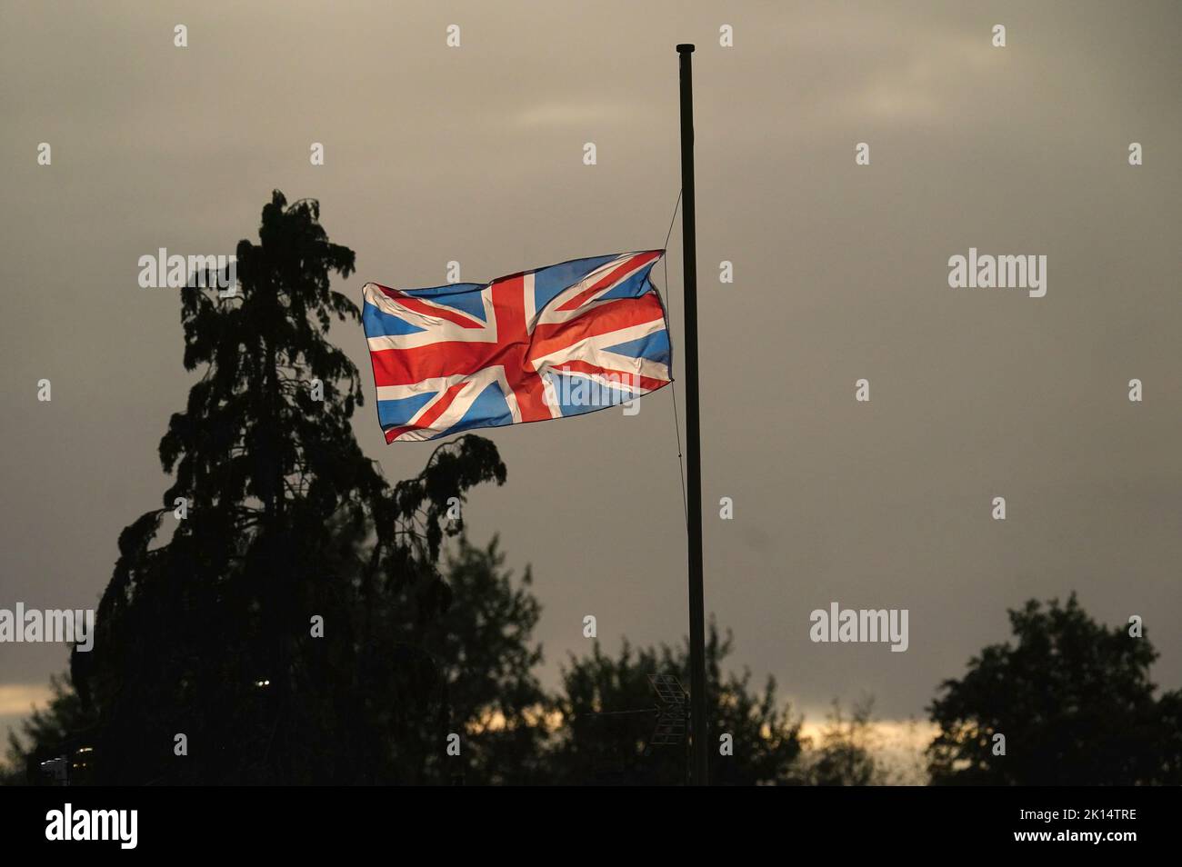 The Union Flag at half mast near the ground following the death of Queen Elizabeth II on