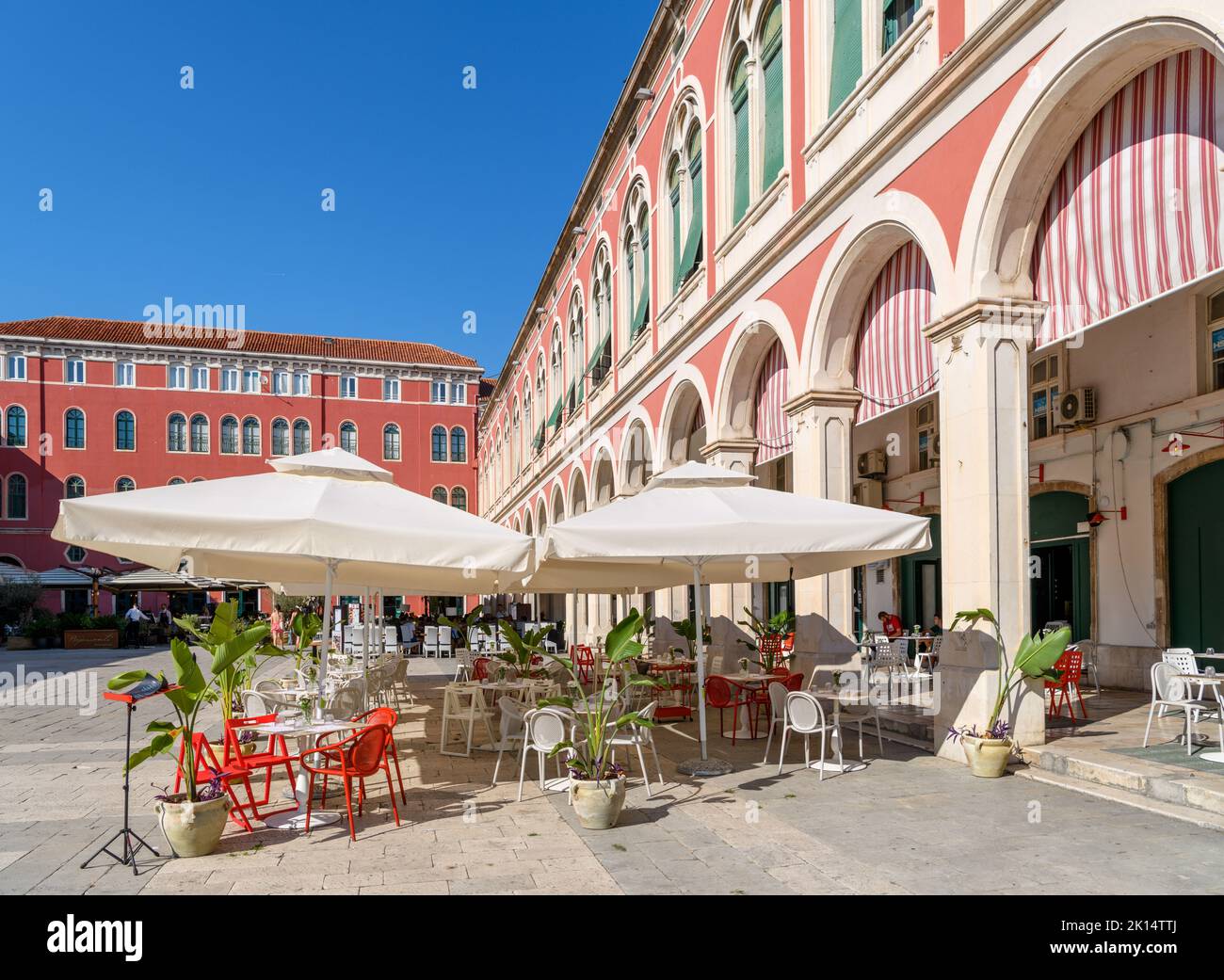 Restaurant on Trg Republike (Plaza de la Republica), old town of Split, Croatia Stock Photo