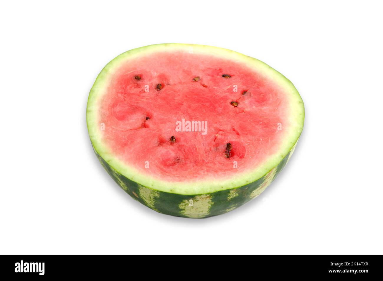 Half bright red cut watermelon white background Stock Photo