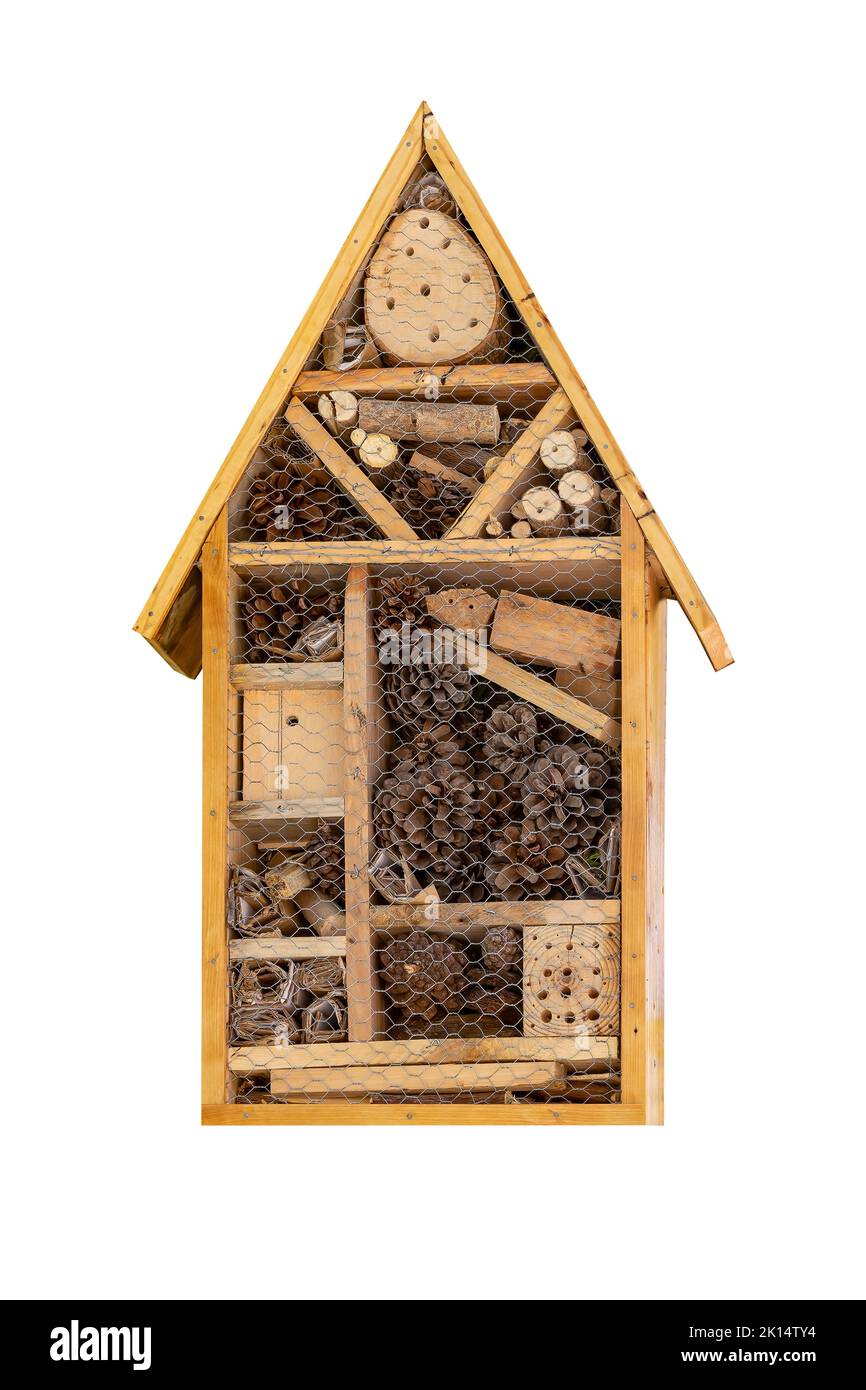 Insect hotel. This insect hotel is a tool for integrated pest control. With it, shelter is given to species, necessary for agriculture and ecosystems Stock Photo