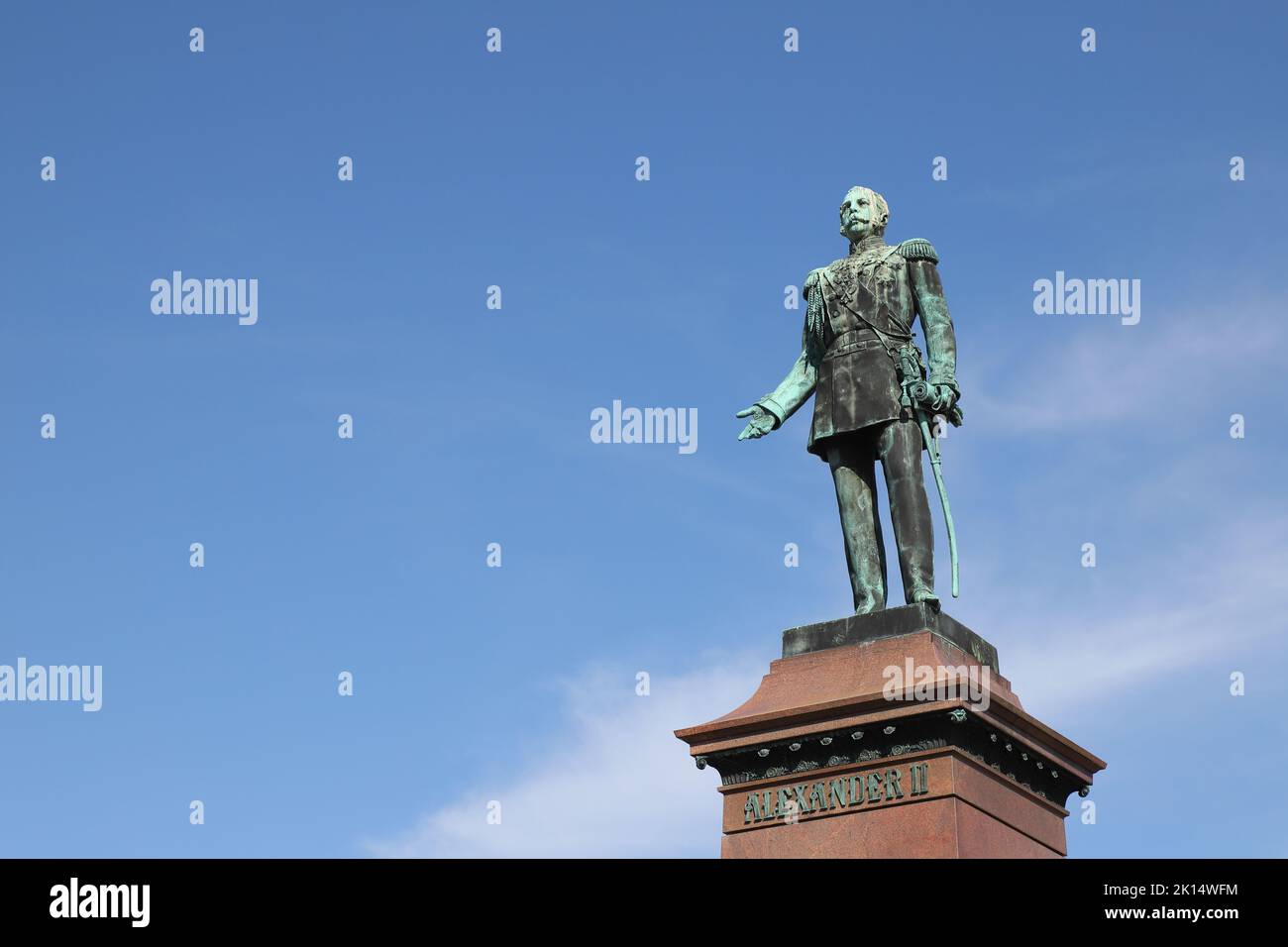 The Grand duke of Finland Alexander II (1818-1881) statue by  Johannes Takanen and Walter Runeberg, raised 1894, located at the Senate square in Helsi Stock Photo