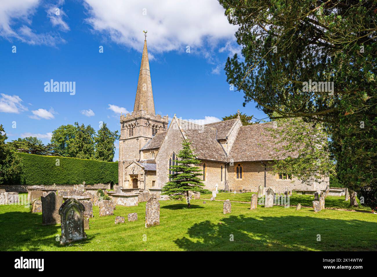 All Saints church in the Cotswold village of Down Ampney, Gloucestershire UK. Ralph Vaughan Williams was born in the Old Vicarage in 1872. Stock Photo