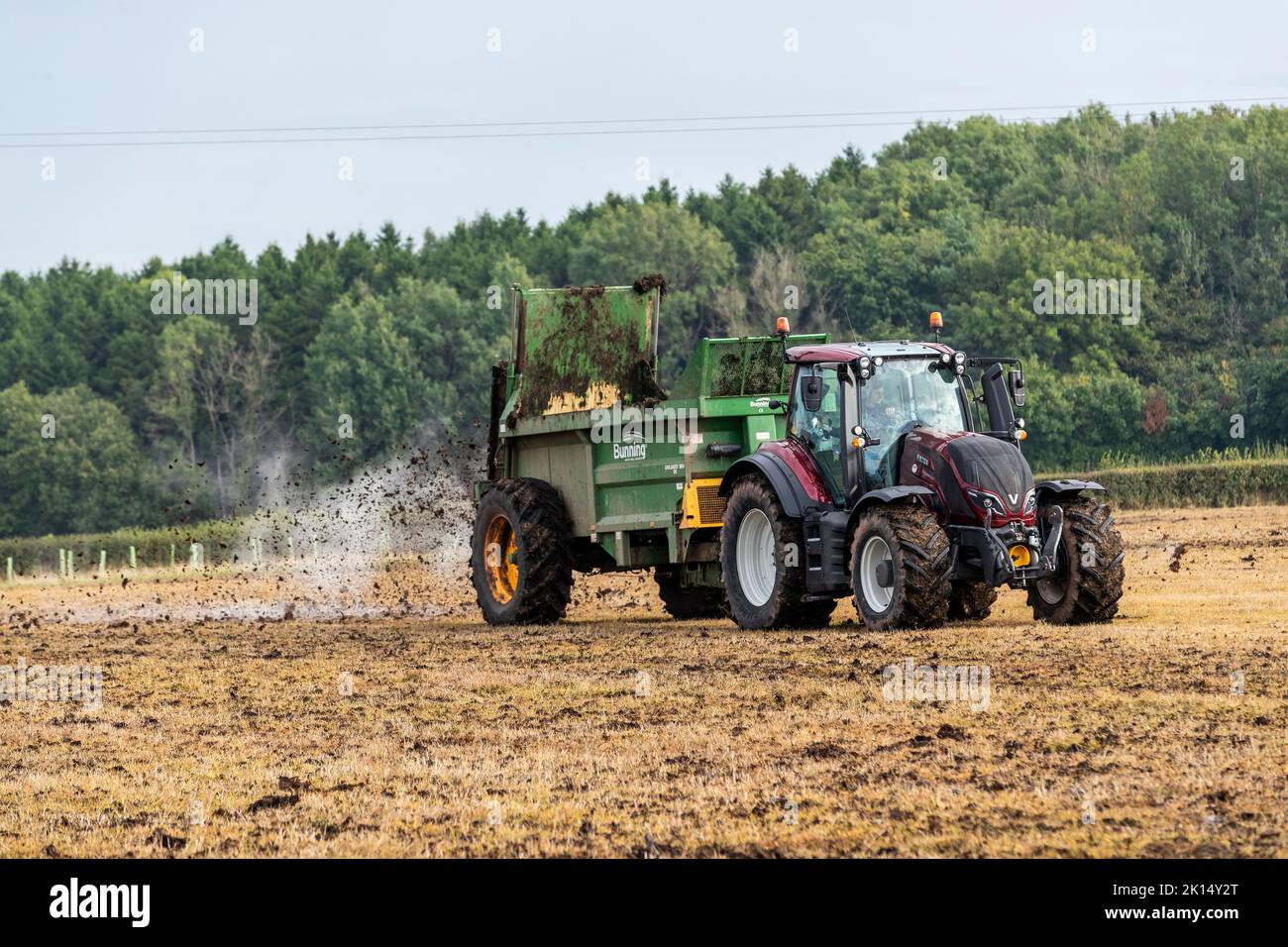 Modern agriculture. Muck spreading prior to ploughing Stock Photo - Alamy